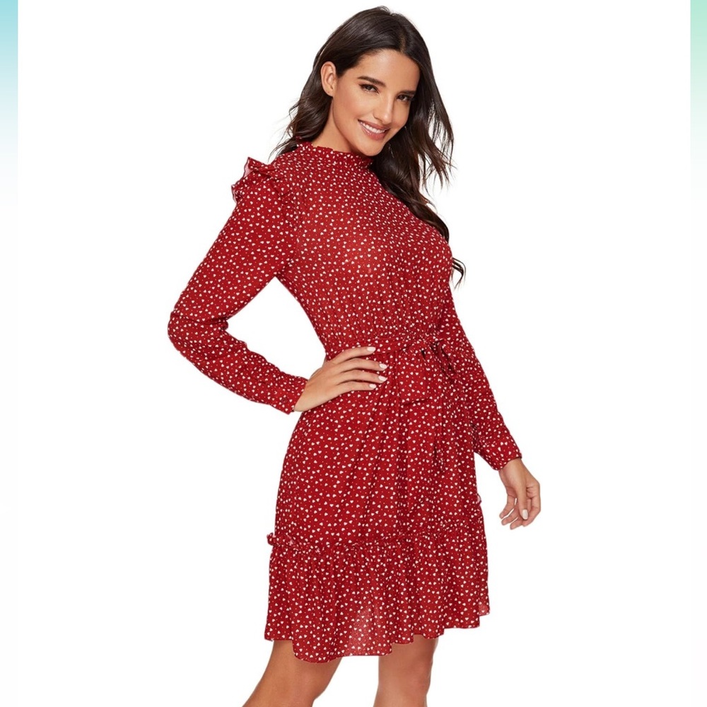 Tiered ruffle dress red with white hearts size medium